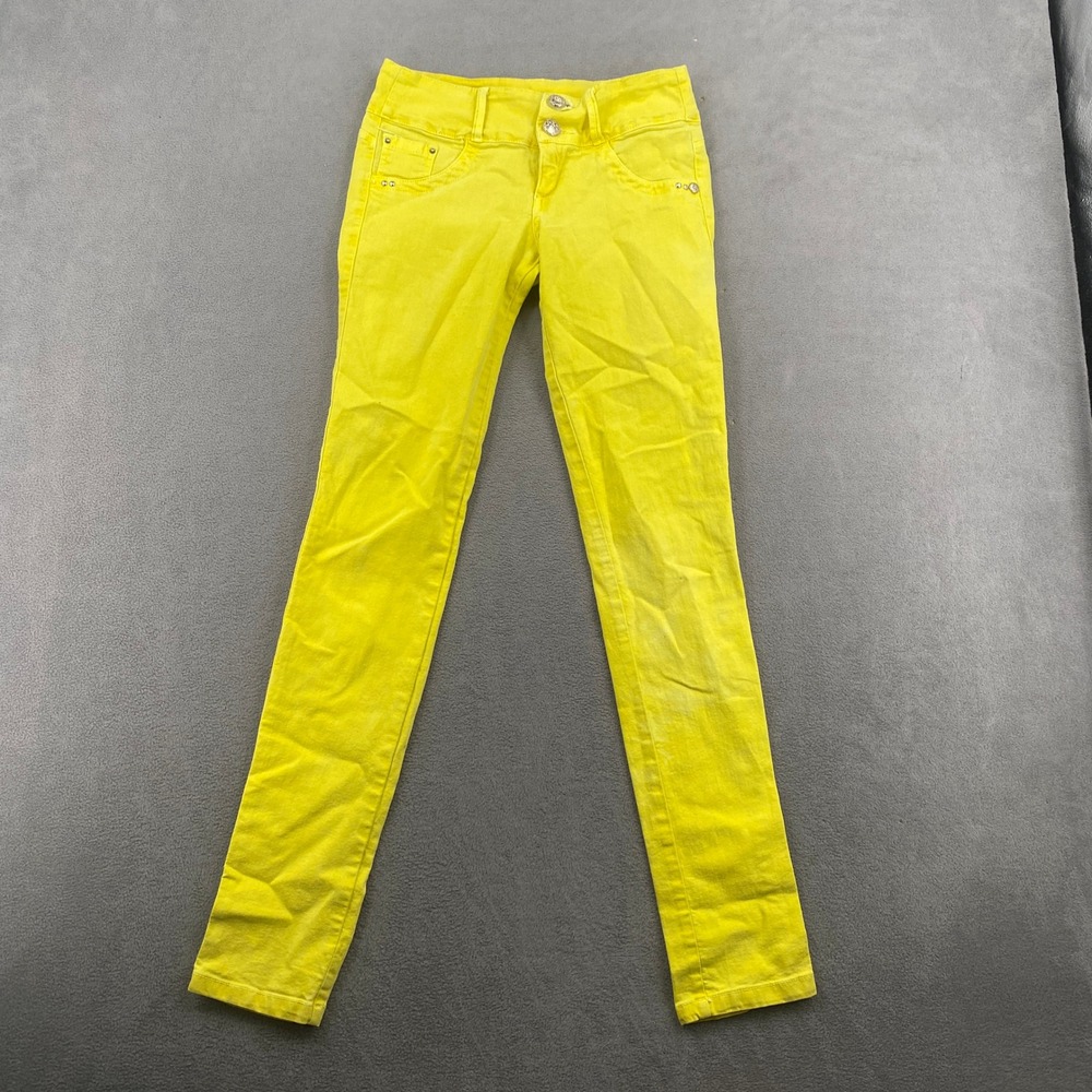Eva Castillo Womens Yellow Skinny Jeans Low Rise Studded Pockets Size 8